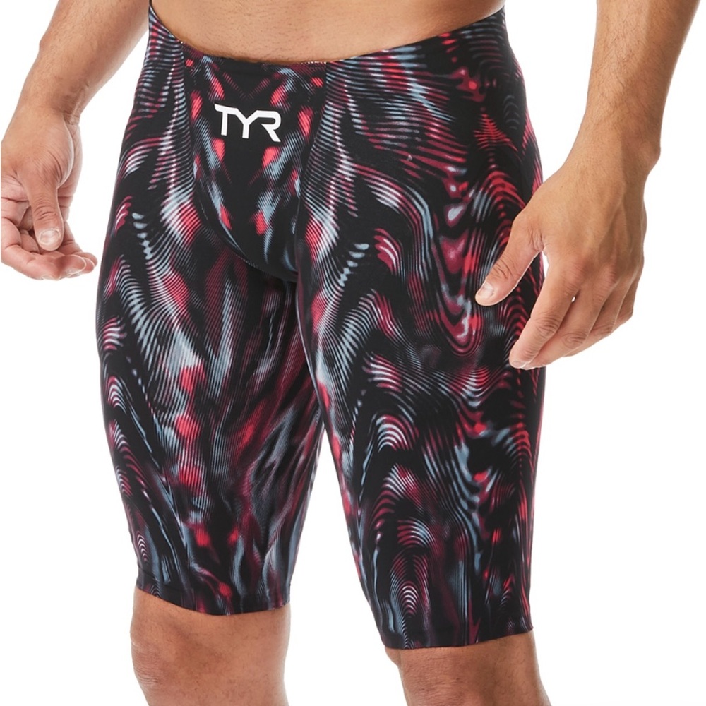 TYR Men's Swim Trunks - Black and Red Wave
